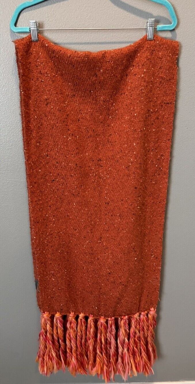 Anthropologie Blanket Scarf Chunky Knit Tassle Orange